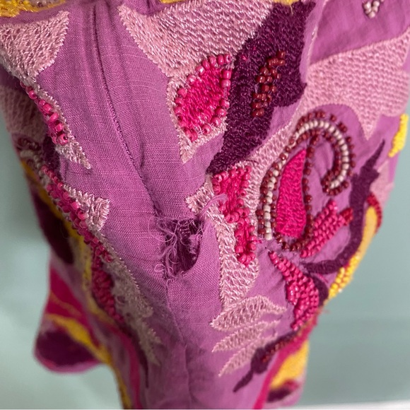 Anthropologie Maeve Embroidered‎ Beaded Floral Purple Mini Dress Cut Out Sz 2 - Picture 14 of 16
